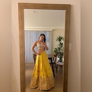 Astha Narang designer lehenga ivory & mustard yellow